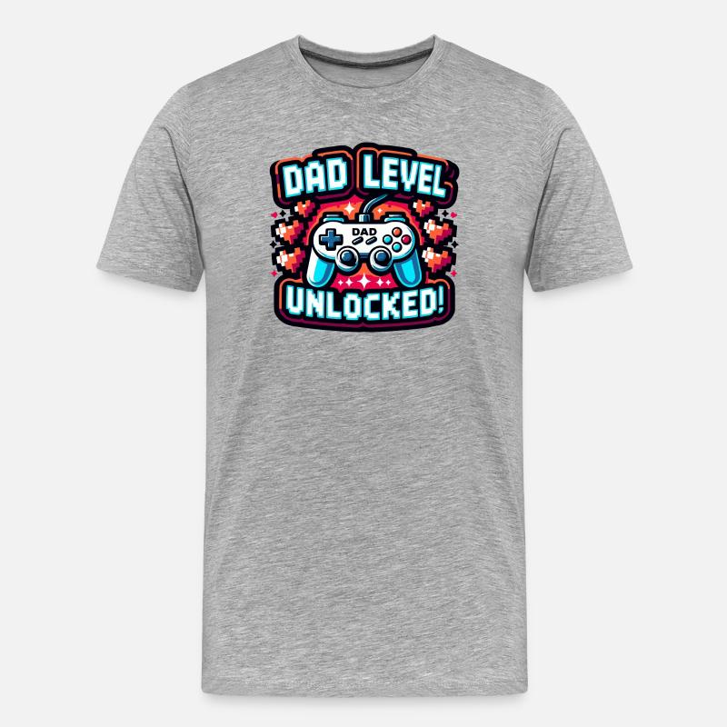 Gaming Design - Dad Level Unlocked - Männer Premium Bio T-Shirt - Grau meliert