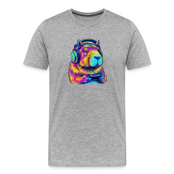 Capybara Funny Video Games - Männer Premium Bio T-Shirt - Grau meliert - Vorne - Damien (186cm)