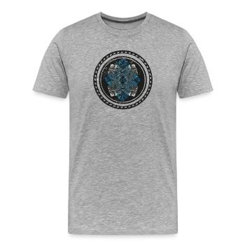 Yoga Geometric Flower: Linocut Mandala - Men's Premium Organic T-Shirt - heather grey - Front - Damien (186cm)