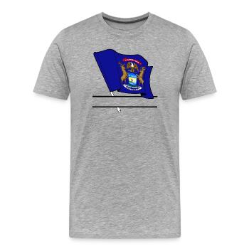Bannière de texte Flag Michigan - T-shirt bio Premium Homme - gris chiné - Devant - Damien (186cm)