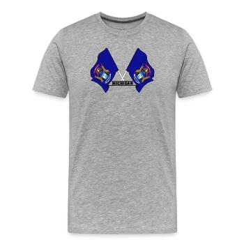 Deux drapeaux texte MICHIGAN - T-shirt bio Premium Homme - gris chiné - Devant - Damien (186cm)