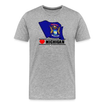 Drapeau Michigan coeur MICHIGAN - T-shirt bio Premium Homme - gris chiné - Devant - Damien (186cm)