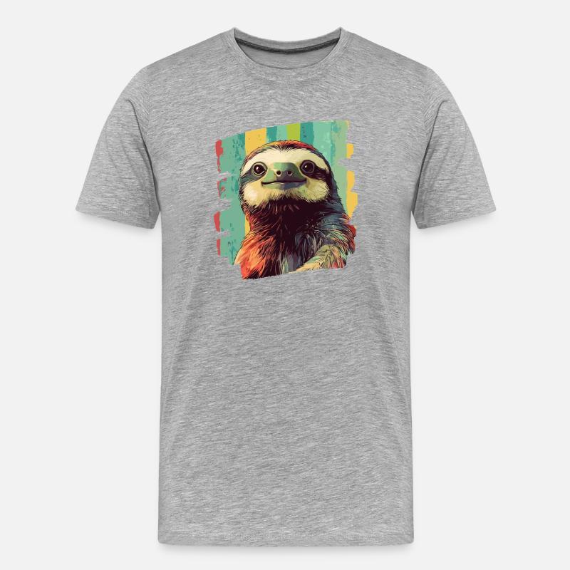 Faultier Retro - Männer Premium Bio T-Shirt - Grau meliert