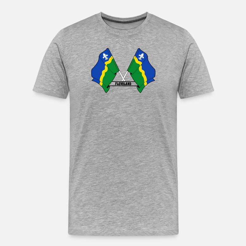 Zwei Flaggen mit dem Text FLEVOLAND - Männer Premium Bio T-Shirt - Grau meliert