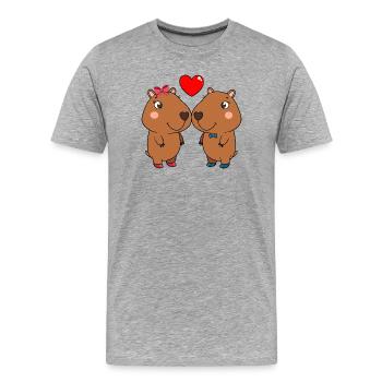 Duo d’animaux mignons avec cœur - T-shirt bio Premium Homme - gris chiné - Devant - Damien (186cm)