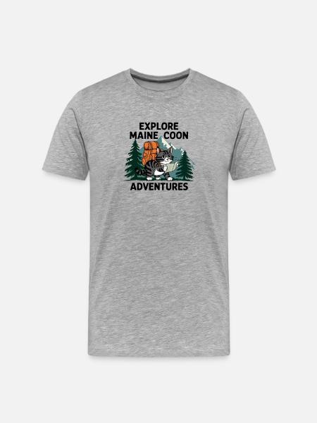 Explorer Maine Coon Adventure Print - Men's Premium Organic T-Shirt - heather grey