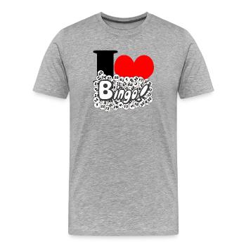 Bingo, Jeu de bingo, Jeux d’argent, J’aime (25) - T-shirt bio Premium Homme - gris chiné - Devant - Damien (186cm)