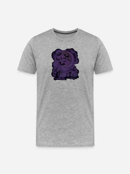 Mondnacht mit Fledermäusen und Gräbern - Männer Premium Bio T-Shirt - Grau meliert