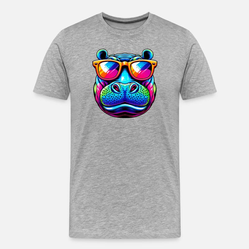 Nilpferd - Männer Premium Bio T-Shirt - Grau meliert