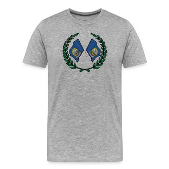 Fahnen USA Indaho im Lorbeerkranz - Männer Premium Bio T-Shirt - Grau meliert - Vorne - Damien (186cm)