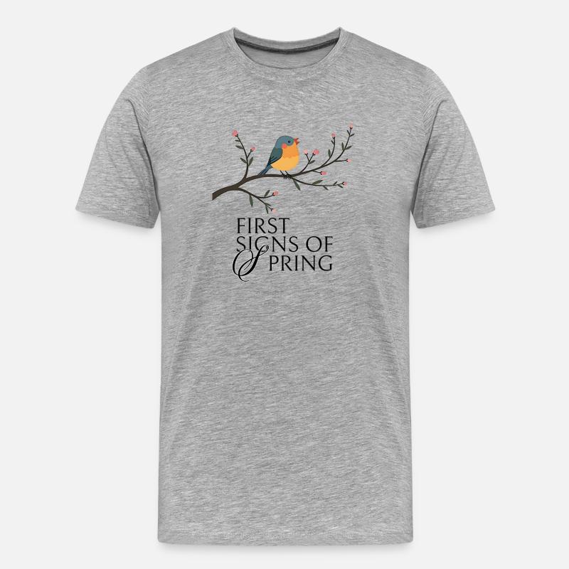 Vogel am Blütenzweig  - Männer Premium Bio T-Shirt - Grau meliert