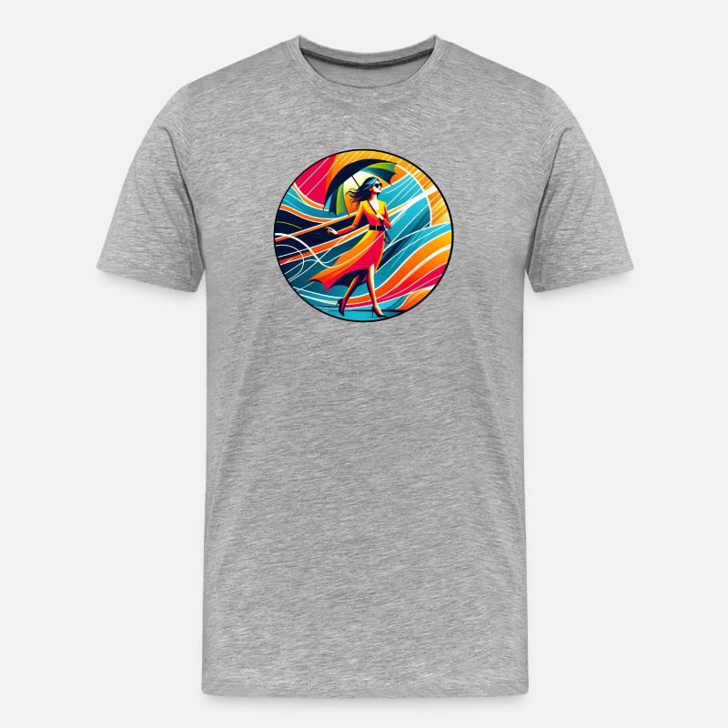 Farbenfrohe Frau mit Regenschirm - Männer Premium Bio T-Shirt - Grau meliert