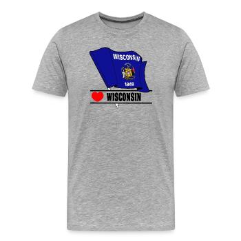 Flag Wisconsin heart WISCONSIN - Men's Premium Organic T-Shirt - heather grey - Front - Damien (186cm)