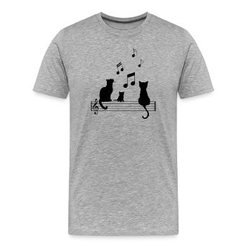 T Shirt Katze Musik Lustige Notiz Noten - Männer Premium Bio T-Shirt - Grau meliert - Vorne - Damien (186cm)