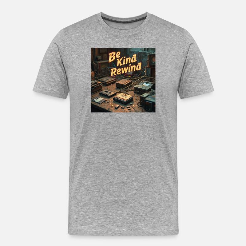 Be Kind Rewind Neon Retro Tech - Men's Premium Organic T-Shirt - heather grey