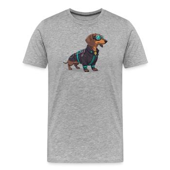 Chien cyberpunk en combinaison technique - T-shirt bio Premium Homme - gris chiné - Devant - Damien (186cm)