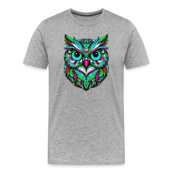 Eule - Männer Premium Bio T-Shirt - Grau meliert - Vorne - Damien (186cm)