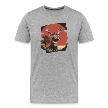 Hirsch mit Geweih - Männer Premium Bio T-Shirt - Grau meliert - Vorne - Damien (186cm)