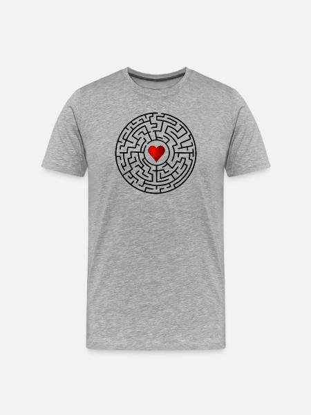 Rotes Herz im Dunkelkreis - Männer Premium Bio T-Shirt - Grau meliert