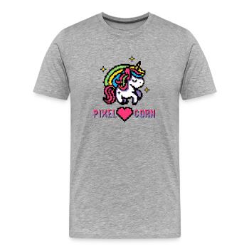 Pixel Licorne Licorne Licorne Arc-en-ciel - T-shirt bio Premium Homme - gris chiné - Devant - Damien (186cm)
