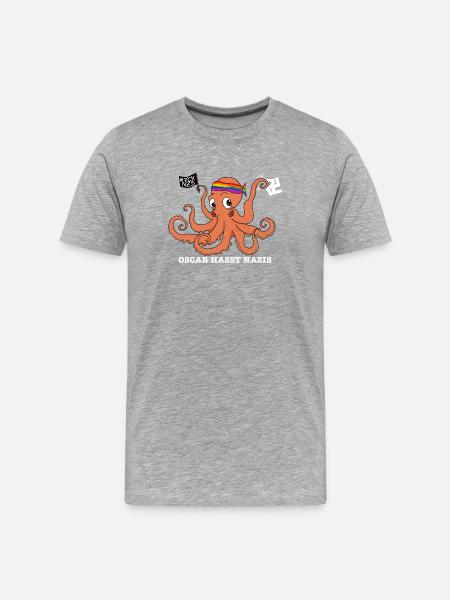 Oscar hasst Nazis - Männer Premium Bio T-Shirt - Grau meliert