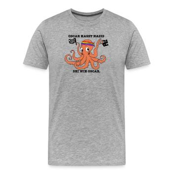 Oscar hasst Nazis - Männer Premium Bio T-Shirt - Grau meliert - Vorne - Damien (186cm)