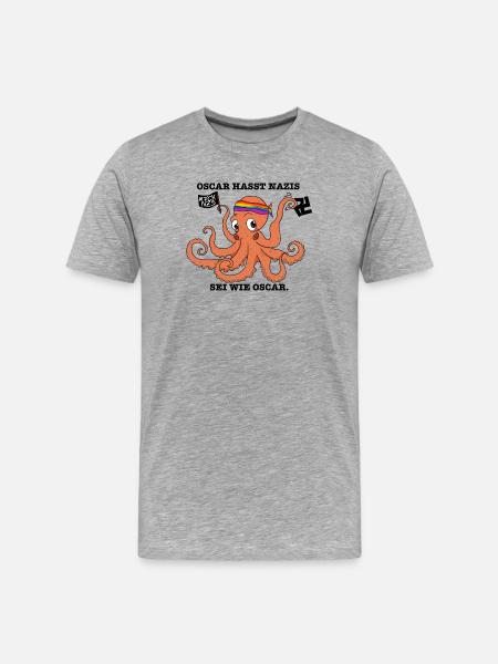 Oscar hasst Nazis - Männer Premium Bio T-Shirt - Grau meliert