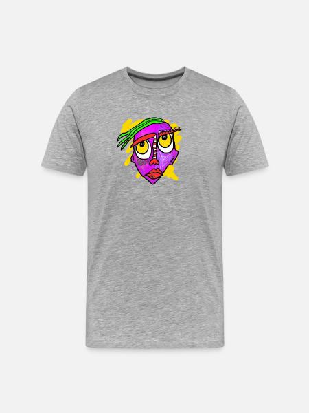 Buntes Surreal-Gesicht Kunstwerk - Männer Premium Bio T-Shirt - Grau meliert