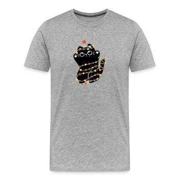 Lumières de Noël Chat - T-shirt bio Premium Homme - gris chiné - Devant - Damien (186cm)