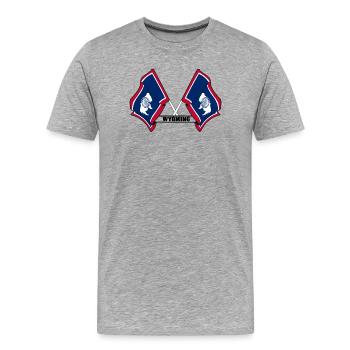 Zwei Flaggen mit dem Text WYOMING - Männer Premium Bio T-Shirt - Grau meliert - Vorne - Damien (186cm)