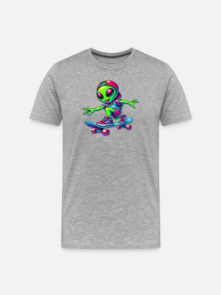 Skater Alien Design - Men's Premium Organic T-Shirt - heather grey