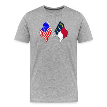 Drapeau des États-Unis et de l’État de Caroline du Nord franchi - T-shirt bio Premium Homme - gris chiné - Devant - Damien (186cm)