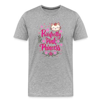 Chatte Princesse Rose Kawaii Girly - T-shirt bio Premium Homme - gris chiné - Devant - Damien (186cm)