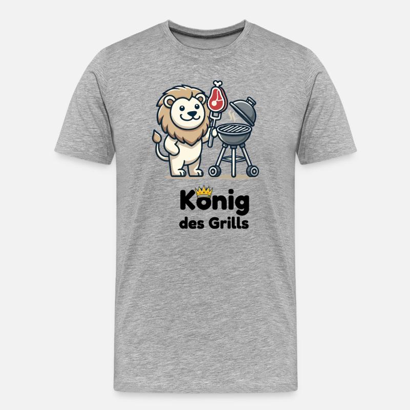Löwe am Grill mit Krone - Männer Premium Bio T-Shirt - Grau meliert