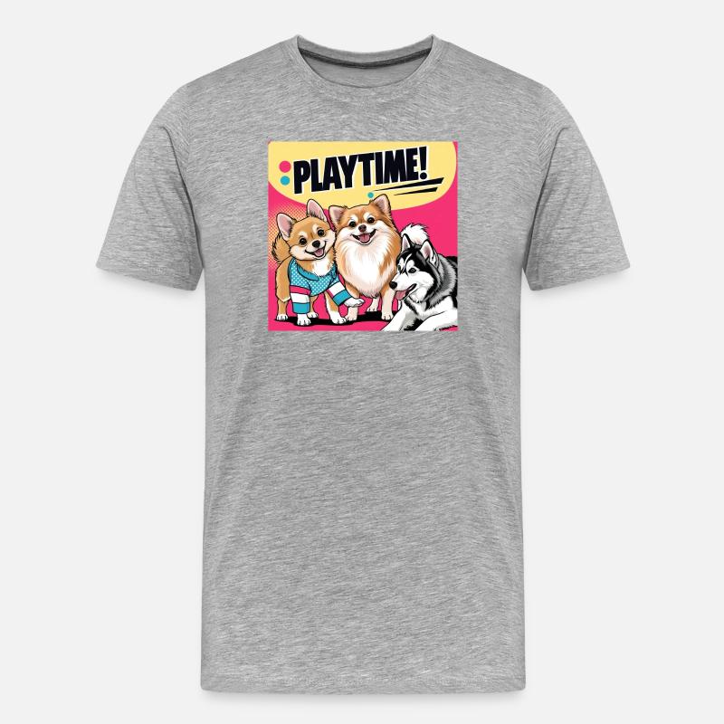 Comic Dogs - Playtime - Männer Premium Bio T-Shirt - Grau meliert
