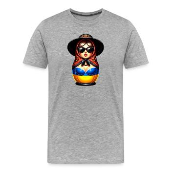 Ukraine Matroschka mit Sonnenbrille für Ukrainer - Männer Premium Bio T-Shirt - Grau meliert - Vorne - Damien (186cm)
