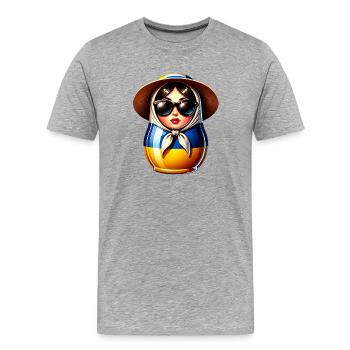 Ukraine Matroschka mit Sonnenbrille für Ukrainer - Männer Premium Bio T-Shirt - Grau meliert - Vorne - Damien (186cm)