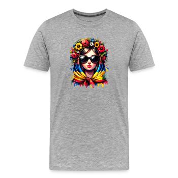 Ukraine Matroschka mit Sonnenbrille für Ukrainer - Männer Premium Bio T-Shirt - Grau meliert - Vorne - Damien (186cm)