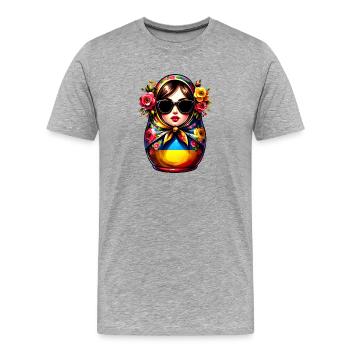 Ukraine Matroschka mit Sonnenbrille für Ukrainer - Männer Premium Bio T-Shirt - Grau meliert - Vorne - Damien (186cm)