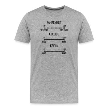 Fahrenheit Celsius Kelvin [noir] - T-shirt bio Premium Homme - gris chiné - Devant - Damien (186cm)