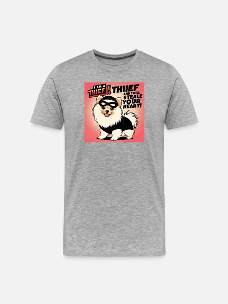 Comicstyle Pomeranian Dog "I am a thief" - Men's Premium Organic T-Shirt - heather grey