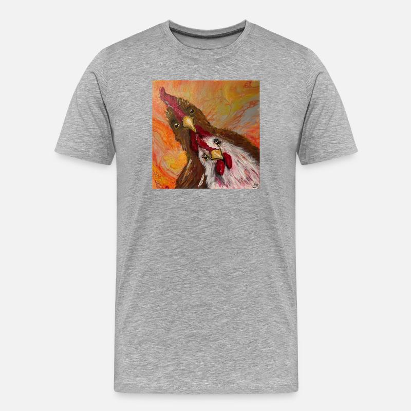 Hahn und Huhn - Männer Premium Bio T-Shirt - Grau meliert