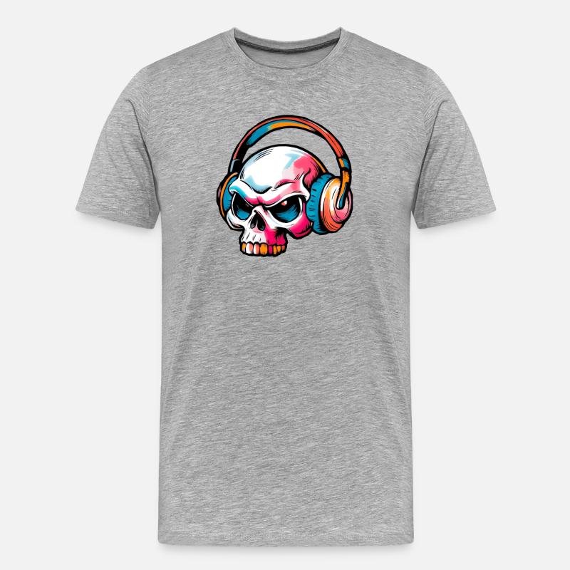 Farbige Schädel Illustration - Männer Premium Bio T-Shirt - Grau meliert