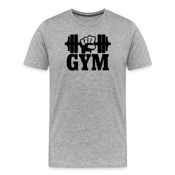 GYM Poing avec haltère - T-shirt bio Premium Homme - gris chiné - Devant - Damien (186cm)