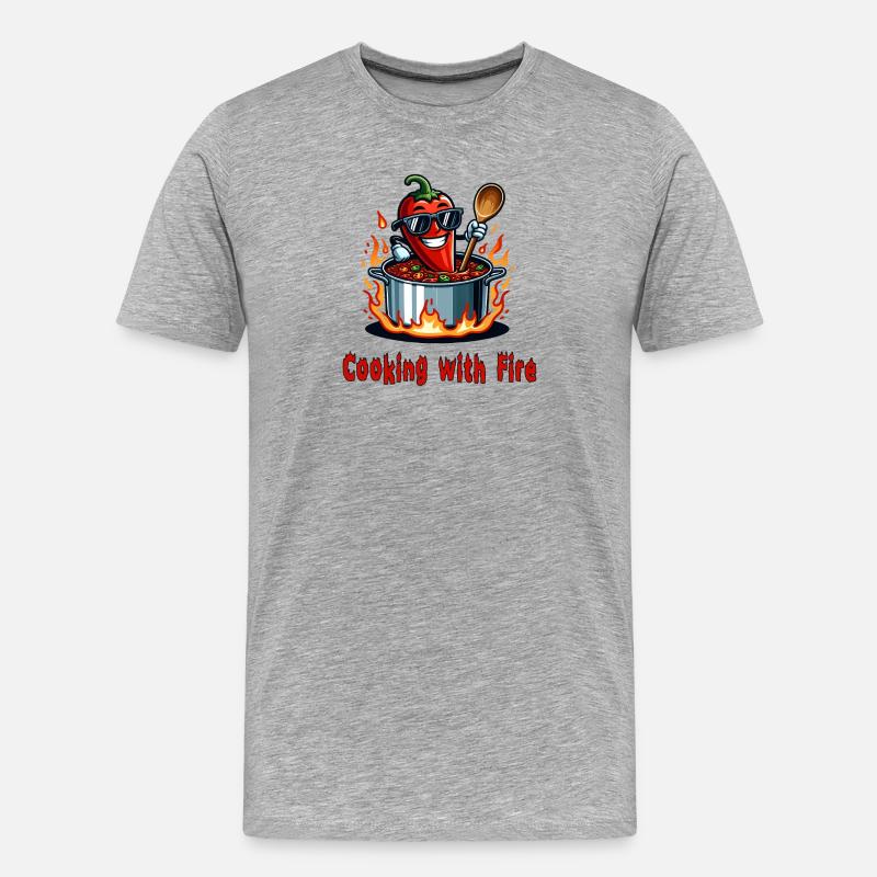 Cuisiner avec le feu - T-shirt bio Premium Homme - gris chiné