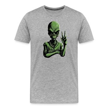 Alien Peace Sign - Männer Premium Bio T-Shirt - Grau meliert - Vorne - Damien (186cm)