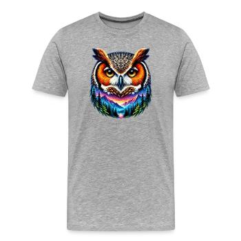 Eule - Männer Premium Bio T-Shirt - Grau meliert - Vorne - Damien (186cm)