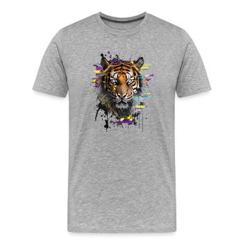 Tiger Gaze: Chromatic Symphony - Men's Premium Organic T-Shirt - heather grey - Front - Damien (186cm)