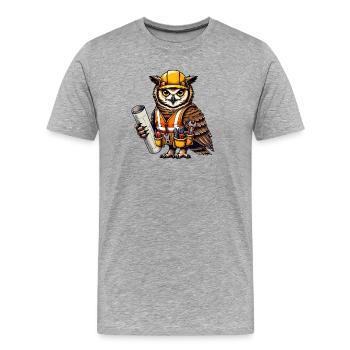 Construction Worker Owl – Clever & Crafty! - Men's Premium Organic T-Shirt - heather grey - Front - Damien (186cm)