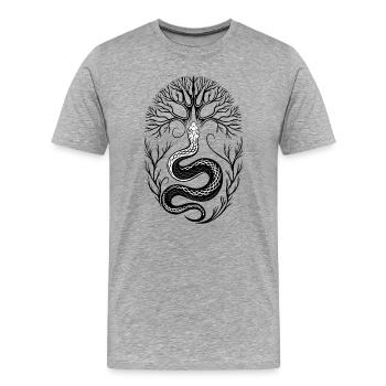 Serpent avec arbre en hiver - T-shirt bio Premium Homme - gris chiné - Devant - Damien (186cm)
